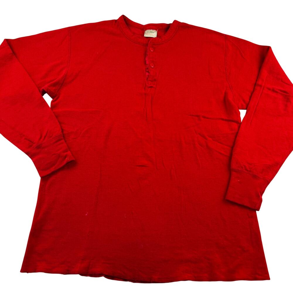 L.L. Bean River Drives Henley Vintage Long sleeve Red shirt cotton wool Large LT